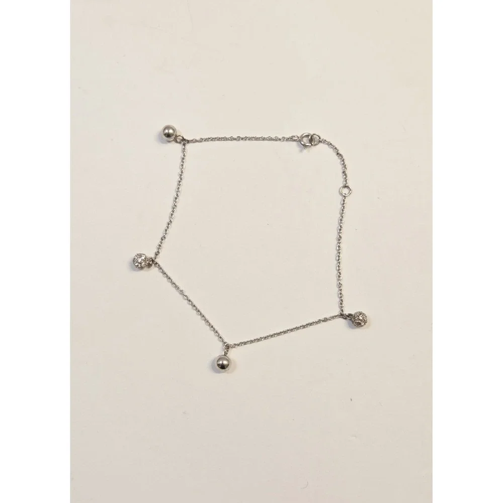 Vintage Sterling Silver Dangle Ball Anklet Adjustable 9-10